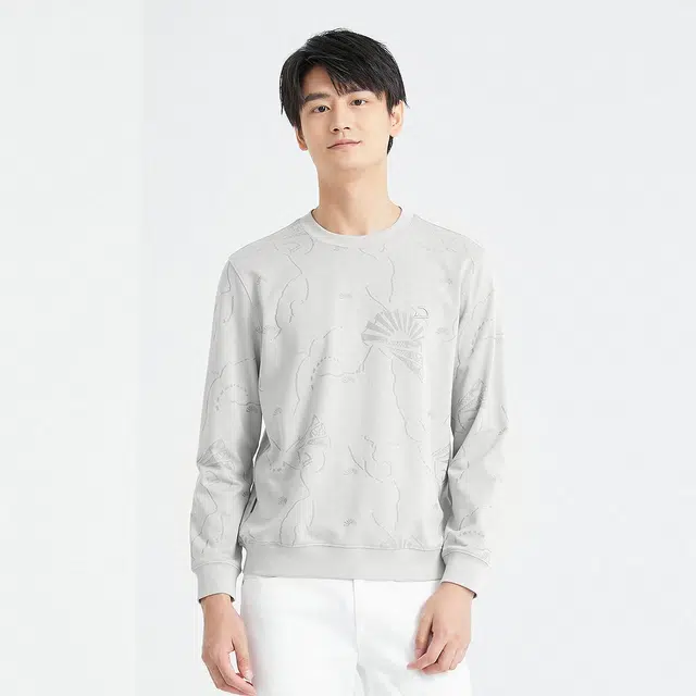利郎 肌理提花刺绣圆领打底衫商务休闲质感百搭卫衣 男款
