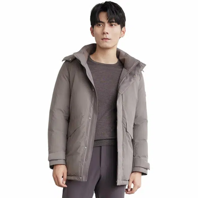 依文 简约时尚商务纯色高级感羽绒服 男款 灰咖色