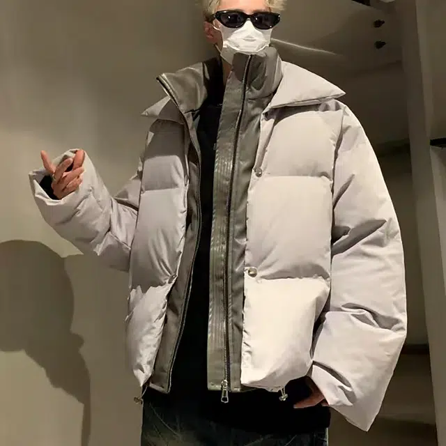 玉儿恋 美式嘻哈复古加厚假两件撞色拼接简约金属拉链面包保暖日常立领小众解构亮面设计感氛围感青少年痞帅棉服 男女同款