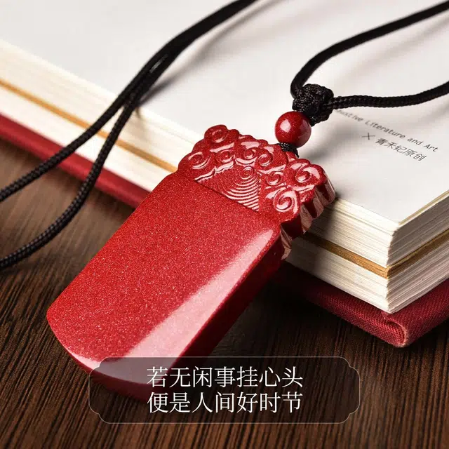 【平安无事】 灵菲 高含量紫金砂云纹无事牌 新中式复古简约毛衣链 本命年生日转运招财礼盒#好运 再造辰砂朱砂 项链 男女同款情侣款
