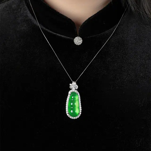缘钰祥 小众设计感百搭平安豆轻奢高级感四季豆 玉髓 玉石项链 女款