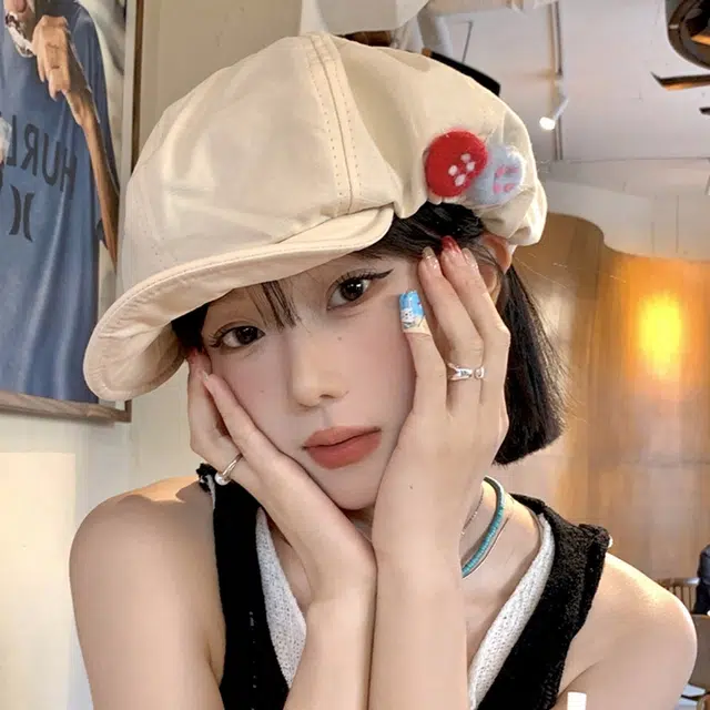 优幽兰 韩版甜美可爱画家帽高级感彩色毛毡纽扣八角帽子时尚小众设计感大头围报童帽高颜值 棉 贝雷帽 女款