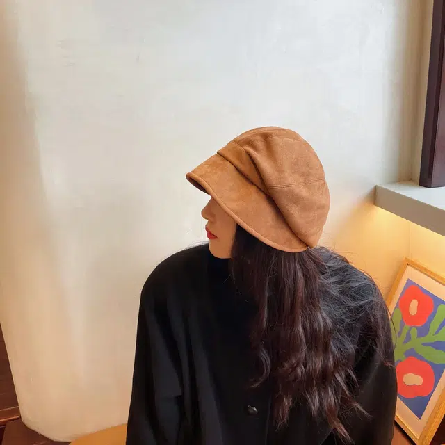 优幽兰 复古大头围显脸小学生慵懒风小众高级感 聚酯纤维 贝雷帽 女款 焦糖色/黑色