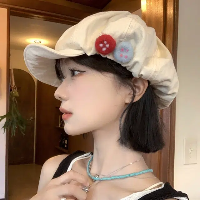 优幽兰 韩版甜美可爱画家帽高级感彩色毛毡纽扣八角帽子时尚小众设计感大头围报童帽高颜值 棉 贝雷帽 女款