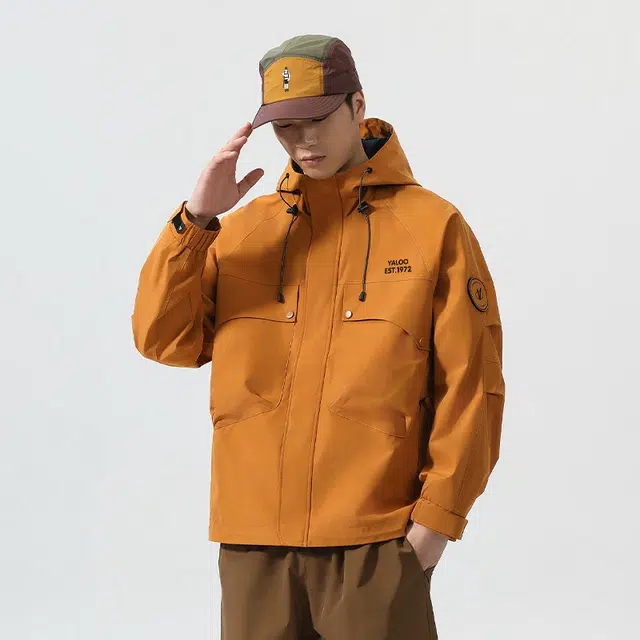 雅鹿  美式潮牌户外山系机能工装大口袋登山魔术贴三合一休闲百搭潮流  防水防风耐磨冲锋衣 男女同款 曜石黑