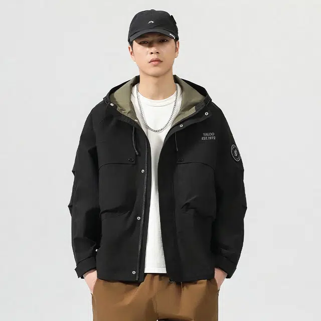 雅鹿  美式潮牌户外山系机能工装大口袋登山魔术贴三合一休闲百搭潮流  防水防风耐磨冲锋衣 男女同款 曜石黑