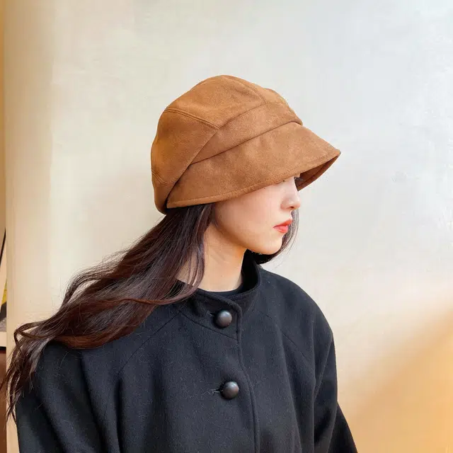 优幽兰 复古大头围显脸小学生慵懒风小众高级感 聚酯纤维 贝雷帽 女款 焦糖色/黑色