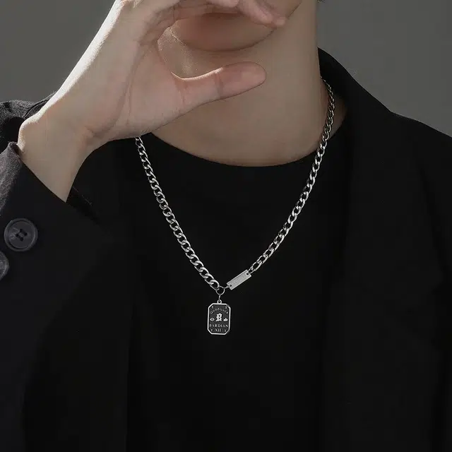 琅风 好运铭牌古巴链饰个性潮流百搭休闲 钛钢 项链 男款