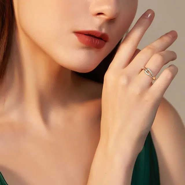 琅风 拉扣锆石指环开口可调节气质优雅高级设计感百搭温柔 钛钢 戒指 女款