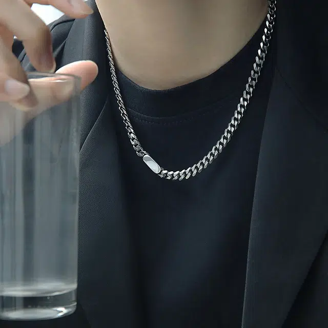 琅风 古巴潮流百搭街头酷简约时尚 钛钢 项链 男款