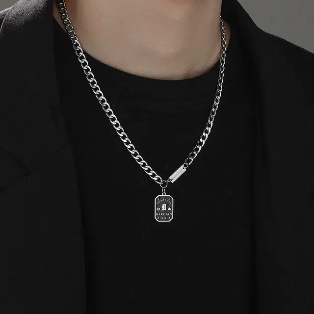 琅风 好运铭牌古巴链饰个性潮流百搭休闲 钛钢 项链 男款