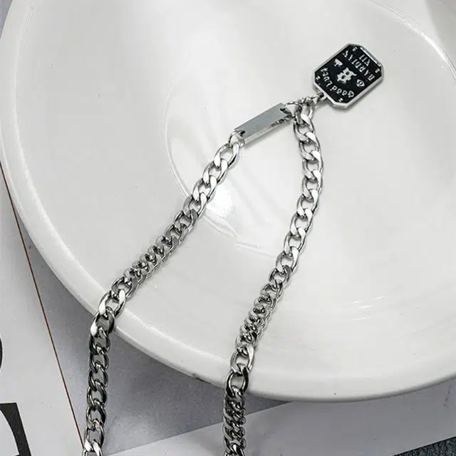 琅风 好运铭牌古巴链饰个性潮流百搭休闲 钛钢 项链 男款