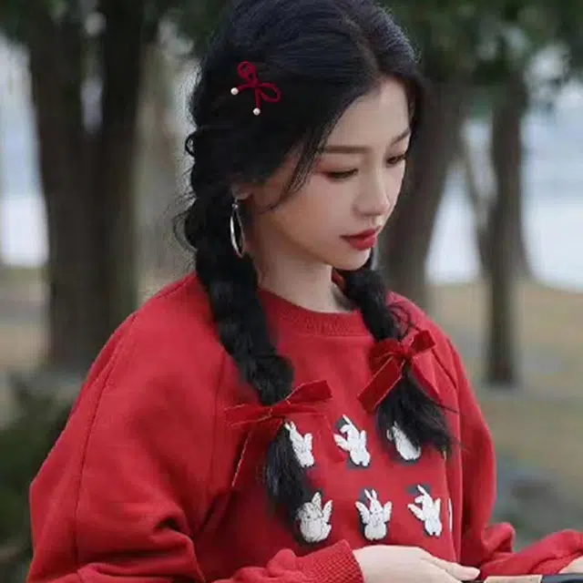 如花梦 红色边夹侧边发卡 植绒 发夹 女款