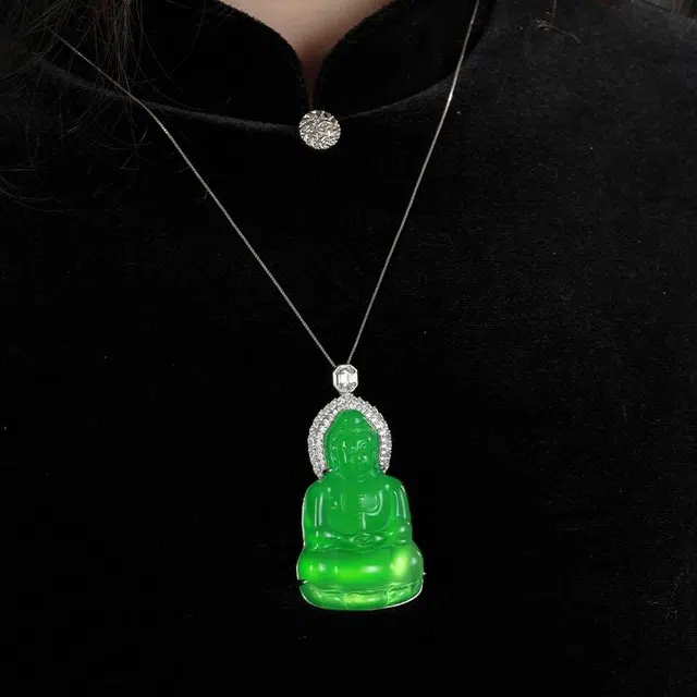 缘钰祥 灵韵观音 轻奢高级感满绿 时尚百搭新中式 玉髓 项链 女款