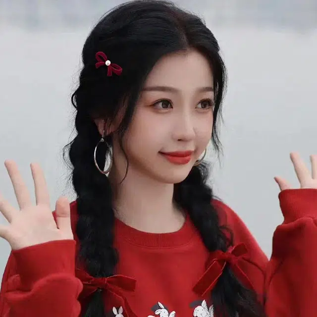 如花梦 红色边夹侧边发卡 植绒 发夹 女款