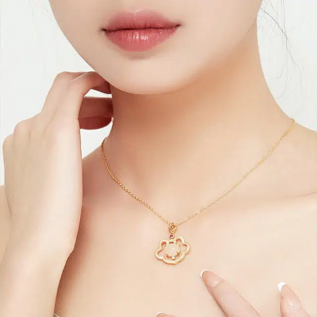 妈妈的礼物 平安锁吊坠 新中式复古民族风轻奢小众高级感锁骨链 和田玉 项链 女款 白玉