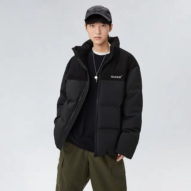 PEACEBIRD MEN Corduroy Patchwork Down Jacket