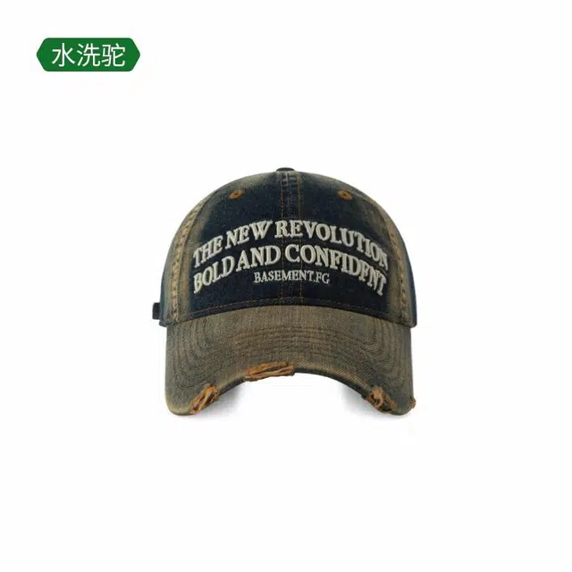 木林森 重工水洗做旧破洞牛仔布 美式字母刺绣棒球帽 棉 鸭舌帽 男女同款情侣款