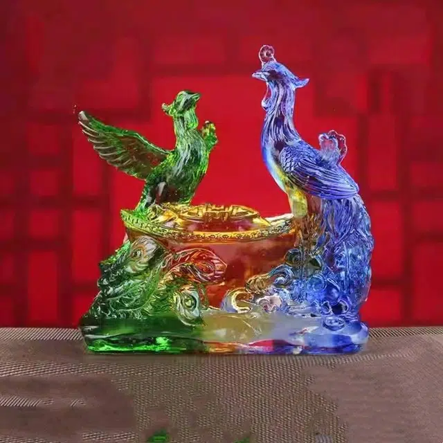 媚之吻 集雅轩宋韶光大师蛇年吉祥物生肖属兔 凤凰得宝 琉璃 摆件 男女同款情侣款