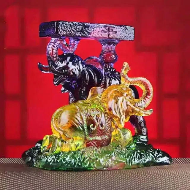 媚之吻 集雅轩宋韶光大师 吉祥物生肖属牛 太平有象 琉璃 摆件 男女同款情侣款