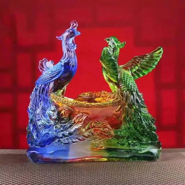媚之吻 集雅轩宋韶光大师蛇年吉祥物生肖属兔 凤凰得宝 琉璃 摆件 男女同款情侣款