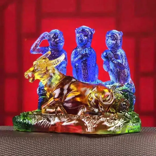 媚之吻 集雅轩宋韶光大师蛇年吉祥物生肖属蛇 牛猴保岁 琉璃 摆件雕件 男女同款情侣款