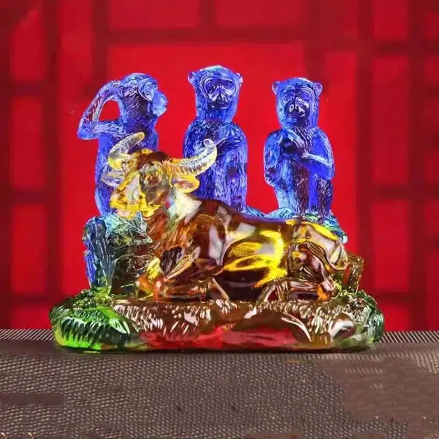 媚之吻 集雅轩宋韶光大师蛇年吉祥物生肖属蛇 牛猴保岁 琉璃 摆件雕件 男女同款情侣款