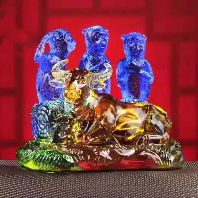 媚之吻 集雅轩宋韶光大师蛇年吉祥物生肖属蛇 牛猴保岁 琉璃 摆件雕件 男女同款情侣款