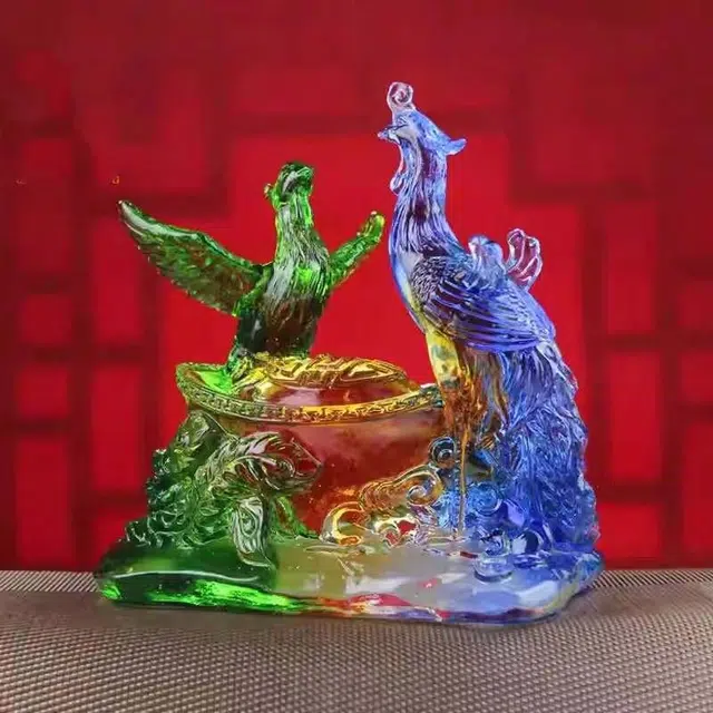 媚之吻 集雅轩宋韶光大师蛇年吉祥物生肖属兔 凤凰得宝 琉璃 摆件 男女同款情侣款