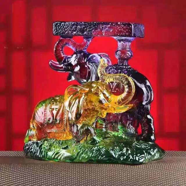 媚之吻 集雅轩宋韶光大师 吉祥物生肖属牛 太平有象 琉璃 摆件 男女同款情侣款