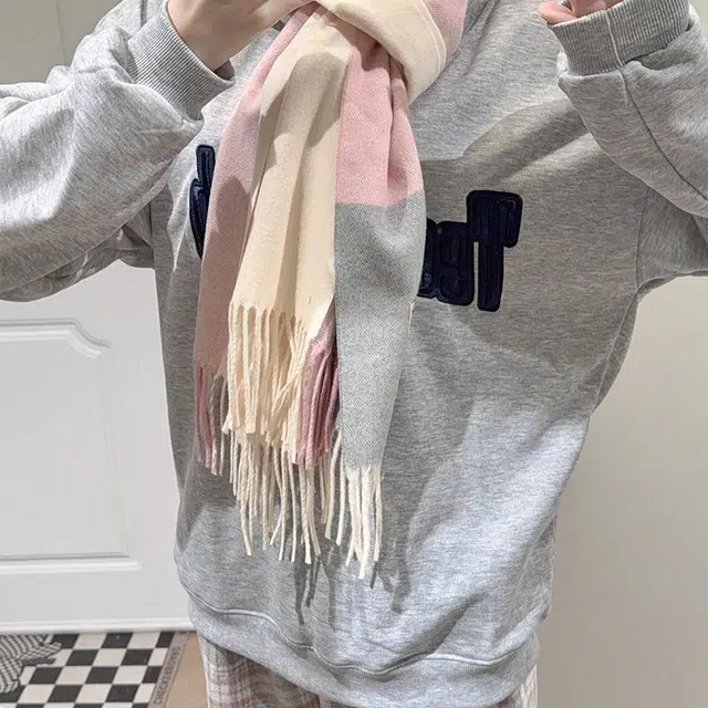 梦特娇 韩系秋冬拼色百搭保暖 羊毛 绒线围巾 男女同款情侣款