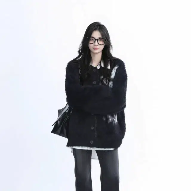 玉儿恋 美式复古蝴蝶提花圆领设计感开衫时尚纯色宽松百搭长袖针织衫 男女同款 黑色
