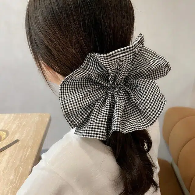 如花梦 时尚格子气质立体双层简约扎马尾 布艺 发圈 女款