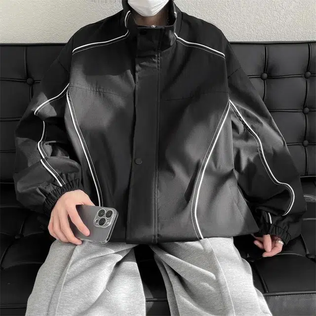 玉儿恋 美式机能风防水反光条宽松立领飞行员夹克外套 通用