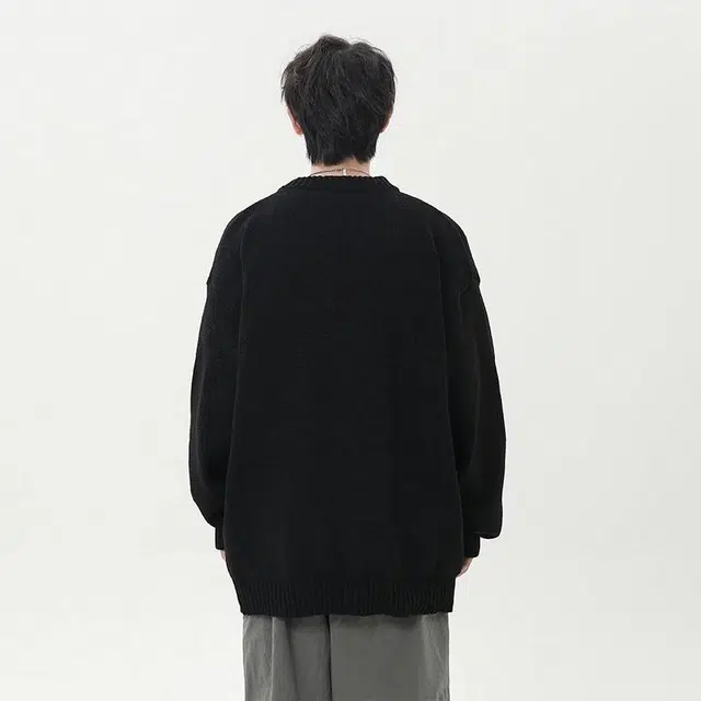 玉儿恋 文艺风美式高街纯色圆领套头都市青年运动休闲轻奢商务通勤时尚内搭外穿宽松舒适白领长袖打底毛衣针织衫 男女同款