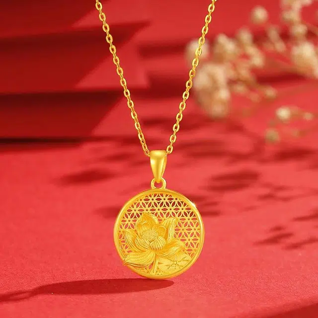 中国珠宝 莲花锁骨链 典雅复古 简约设计感 闪耀精致 优雅贵气轻奢百搭高级感 日常通勤显气质 足金 按克计价 项链 女款