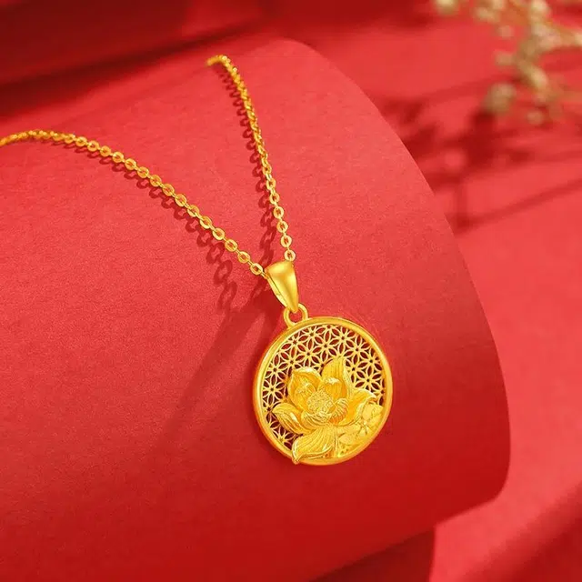 中国珠宝 莲花锁骨链 典雅复古 简约设计感 闪耀精致 优雅贵气轻奢百搭高级感 日常通勤显气质 足金 按克计价 项链 女款
