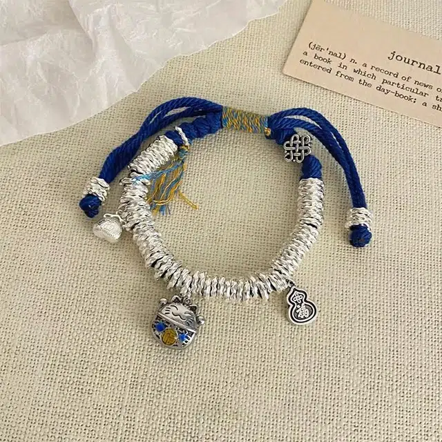 尚银福 招财猫盘缠 吞金兽招财猫藏式盘缠 新中式国风可爱小众碎银几两转运 八方招财财运亨通搞钱要紧好运 合金 手链 女款