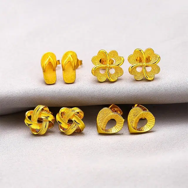 尚银福 人字拖/小爱心/四叶草/繁花结 百搭简约气质轻奢高级感时尚通勤精致 好运 合金 耳钉 女款