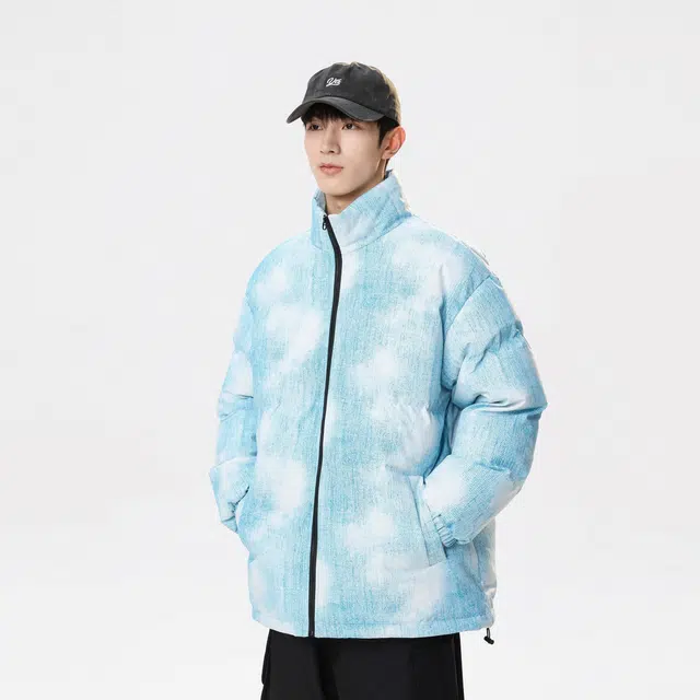 玉儿恋 都市时尚色彩亮丽保暖潮牌美式渐变色中性风宽松休闲立领加厚面包棉服 男女同款