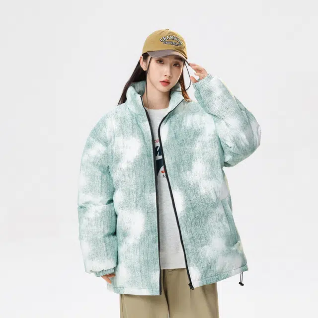 玉儿恋 都市时尚色彩亮丽保暖潮牌美式渐变色中性风宽松休闲立领加厚面包棉服 男女同款