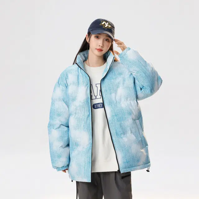 玉儿恋 都市时尚色彩亮丽保暖潮牌美式渐变色中性风宽松休闲立领加厚面包棉服 男女同款