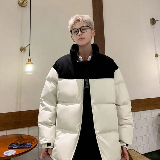 玉儿恋 港风潮牌撞色拼接防风加厚御寒保暖面包服外套痞帅街头户外通勤时尚锁温潮流舒适百搭宽松休闲立领落肩棉服 男女同款
