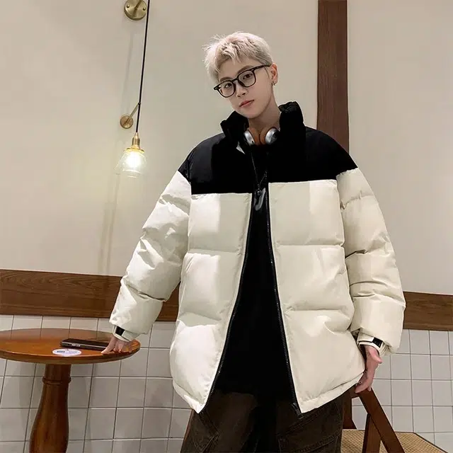 玉儿恋 港风潮牌撞色拼接防风加厚御寒保暖面包服外套痞帅街头户外通勤时尚锁温潮流舒适百搭宽松休闲立领落肩棉服 男女同款