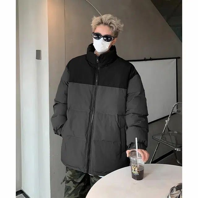 玉儿恋 港风潮牌撞色拼接防风加厚御寒保暖面包服外套痞帅街头户外通勤时尚锁温潮流舒适百搭宽松休闲立领落肩棉服 男女同款