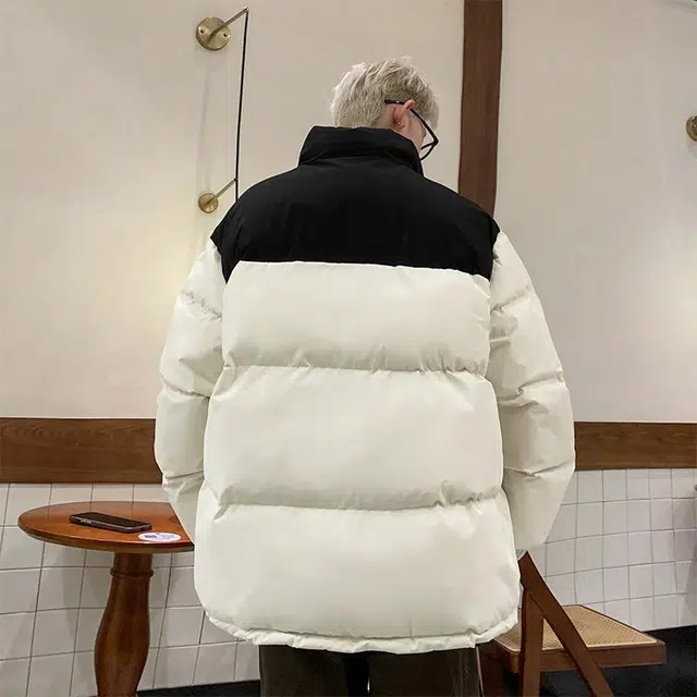 玉儿恋 港风潮牌撞色拼接防风加厚御寒保暖面包服外套痞帅街头户外通勤时尚锁温潮流舒适百搭宽松休闲立领落肩棉服 男女同款