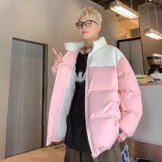 玉儿恋 港风潮牌撞色拼接防风加厚御寒保暖面包服外套痞帅街头户外通勤时尚锁温潮流舒适百搭宽松休闲立领落肩棉服 男女同款