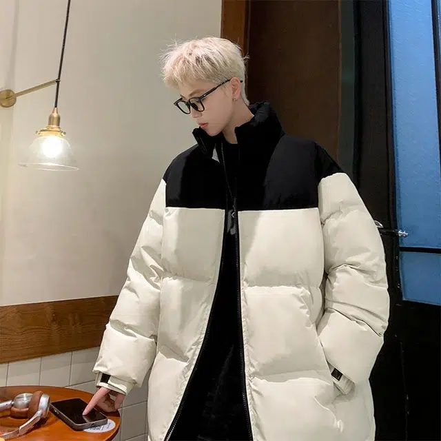 玉儿恋 港风潮牌撞色拼接防风加厚御寒保暖面包服外套痞帅街头户外通勤时尚锁温潮流舒适百搭宽松休闲立领落肩棉服 男女同款