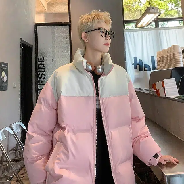 玉儿恋 港风潮牌撞色拼接防风加厚御寒保暖面包服外套痞帅街头户外通勤时尚锁温潮流舒适百搭宽松休闲立领落肩棉服 男女同款