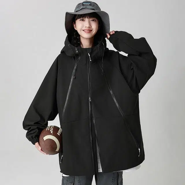 雅鹿  山系户外防风防水连帽外套单层拉链设计城市机能风登山徒步百搭休闲 冲锋衣 男女同款